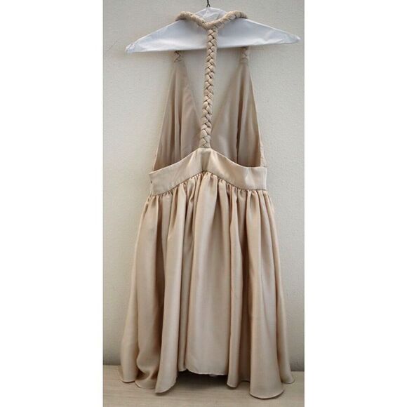 Rae Francis Women's Sz 2 (XS) Taupe Satin Braided Back Reese Mini Dress $198+ - Picture 2 of 9
